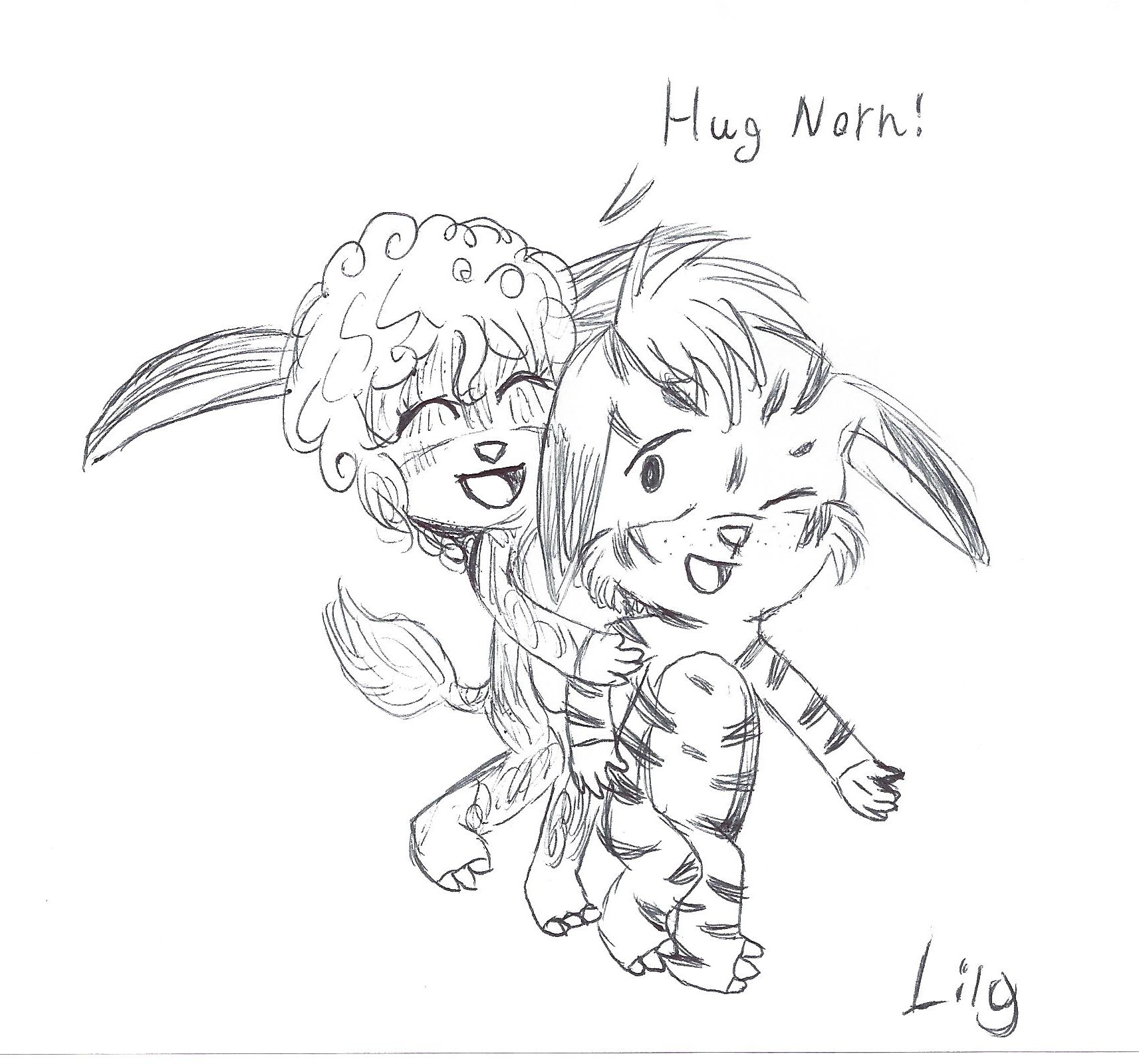 Laura Hugs Rascii Sketch (Click to enlarge)