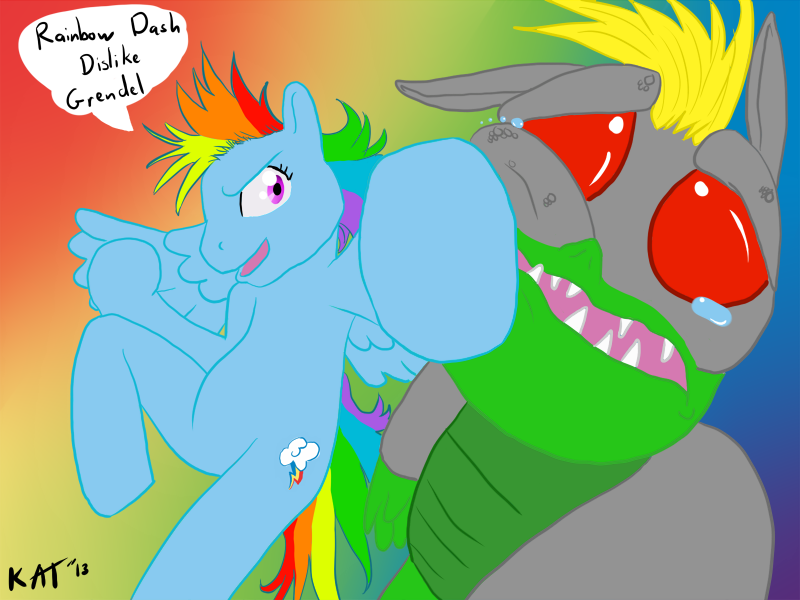 Rainbow Dash Beats up Grendel (Click to enlarge)