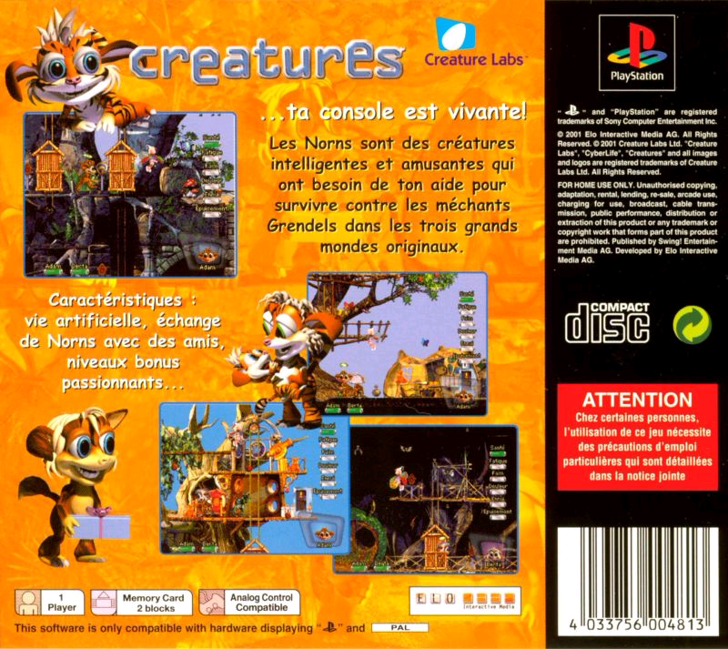 Creatures PS1 French Box Back (Click to enlarge)